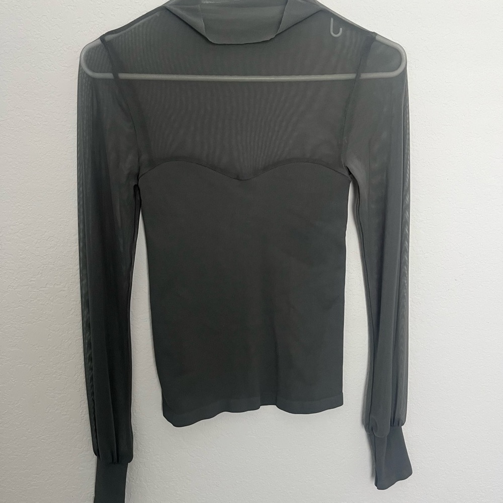 Free People Gray Fitted Sheer Blouse